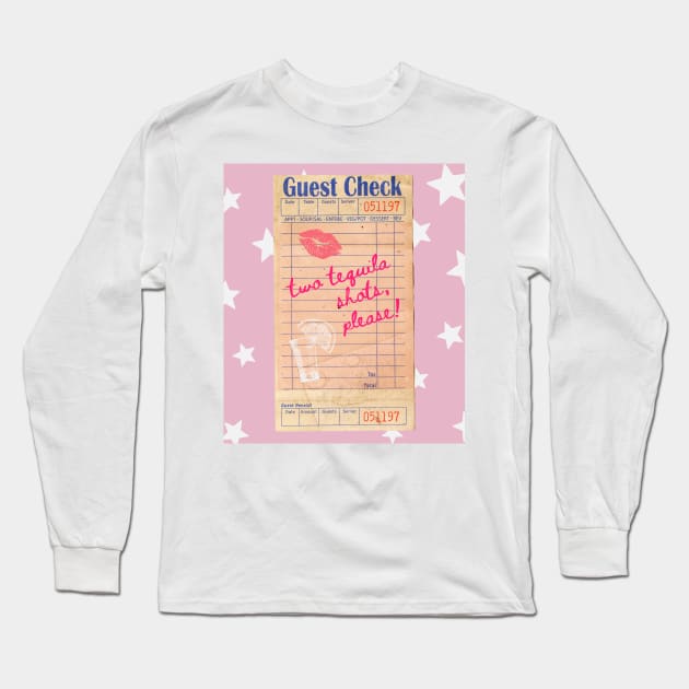 Two Tequila Shots Please Y2k Pink Guest Check Print Long Sleeve T-Shirt by madiwestdal